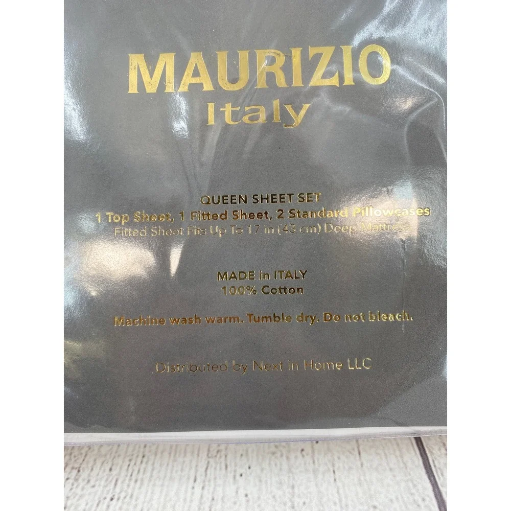 Maurizio Italy Queen Sheet Set White 100% Cotton Blue Scalloped Italian Linens